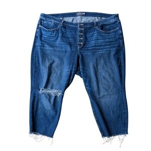 Torrid Womens Jeans Blue Distressed Button Fly Crop‎ Raw Hem Size 28S